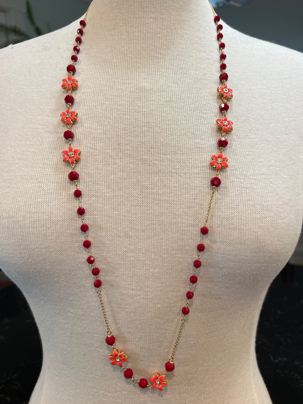 NWT Kate Spade Lovely Lillies Beaded Long Gold Necklace